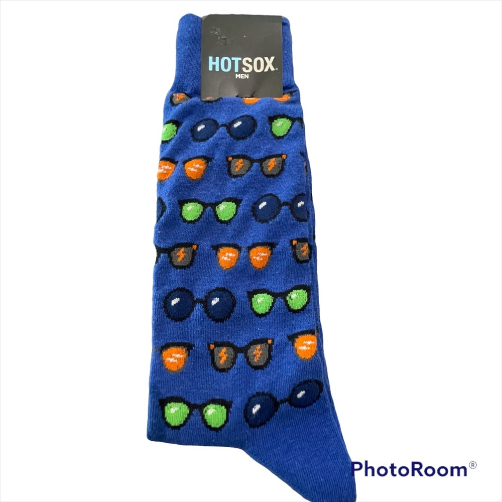 NWT HOTSOX Men's Royal Blue Eyeglass/Sunglass Print Socks